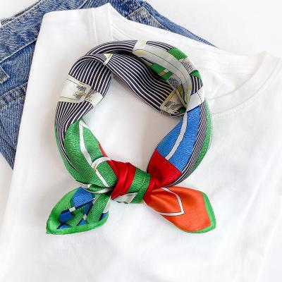 China 2022 Summer New Fashion Multifunctional Hot Selling Silk Square Bandana Scarf Female Luxury Hair Chain 53cm Women 100% Bandanas Small for sale