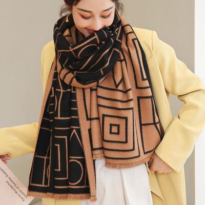 China Soft thick touch feeling wholesale best designer 2022 new winter pashmina scarf thick sell long oversized women branded luxury cashmere shawl scarves for sale