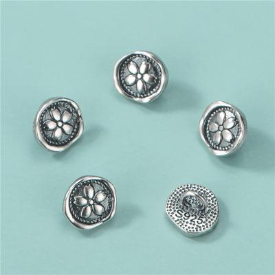 China Jewelry Making 7mm Retro 925 Sterling Antique Silver Engraved Flower Shaped Button End Clasp For Jewelry Making for sale