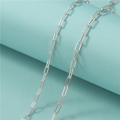 China Hot Sale 925 Sterling Silver Rectangle Oval Linear Link Paperclip Chains DIY Jewelry Accessory For Jewelry Necklace Making for sale