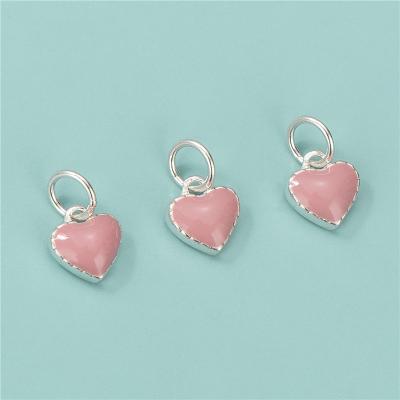 China Vintage 925 Sterling Silver Pink Enamel Heart Pendants For Jewelry Making Charms Fashionable Accessories for sale