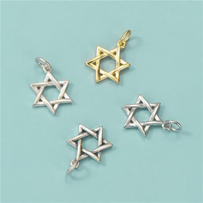 China Silver Hollowed Out Symbol Israel David Star Gold Plated Hexagram Jewelry Amulet Religion Pendant Vintage Hexagonal 925 Pendant for sale