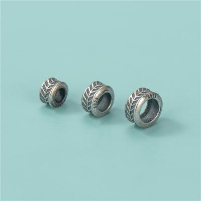 China 925 Trendy Olive Branch Pattern Wheel Spacer Cut Out Sterling Silver Round Circle Beads Bead For Jewelry Making for sale