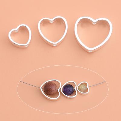 China Trendy Jewelry Findings Fit 8mm 10mm 925 Beads Sterling Silver Hollow Flat Heart Frame Setting For Crystal Gemstone Pendant Jewelry Making for sale