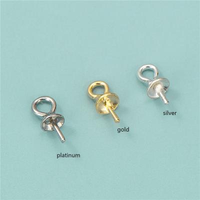 China 925 Sterling Silver 925 Sterling Silver Cup Pearl Bails Pin Pendants Metal Pinch Bails for Half Drilled Beads Charm Pendants Jewelry Finding for sale