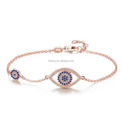 China CLASSIC Rose Gold Plated Evil Eye Bracelet 925 Sterling Silver for sale