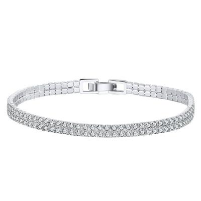 China CLASSIC 925 Double Row 2mm Crystal Diamond Bangle For Unisex Sterling Silver Zircon Tennis Bracelets for sale