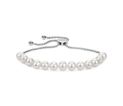 China CLASSIC Custom Design 925 Sterling Silver Wheat Freshwater Chain Twist Pearl Adjustable Length Bracelet for sale