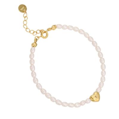 China CLASSIC Pearl Chain Bracelet 925 Sterling Silver Freshwater Gold Plated Heart Charm For Women for sale