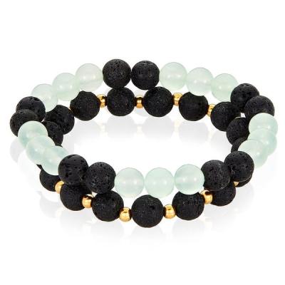 China CLASSIC Men's Sterling Silver 925 Spacer Beads With Gemstone Lava And Quartz Stone Stretch Bracelet Set for sale