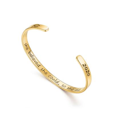 China CLASSIC 925 Sterling Silver Vermeil Engraved Words Personalized 2021 Graduation Present Bracelet Cuff for sale