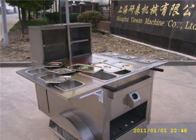 China 6 Trays Hot Dog Concession Carts , Mobile Kitchen Carts 3 gas steamers for sale