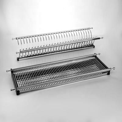 China Modern Kitchen Storage Wall Cupboard Double Layer Rack Stainless Steel Dish For Bowl And Dish Rack for sale