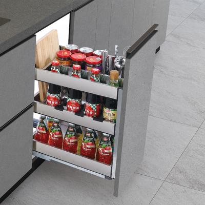 China Pull Out Stainless Steel Kitchen Storage Cabinet Drawer Stainless Steel Bottle Wire Rack for sale