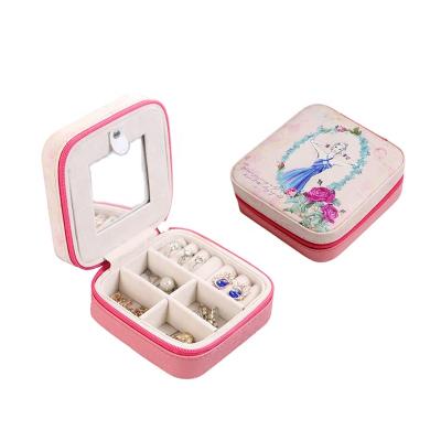 China Luxury Jewelry Case Makeup Jewelry Case Box Organizer Mirror Storge Case With Zipper Travel Portable Jewelry Box for sale