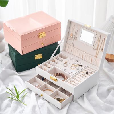 China Newest Luxury Custom Leather Ring Necklace Earring Organizer Jewelry Storage Box Travel Case for sale