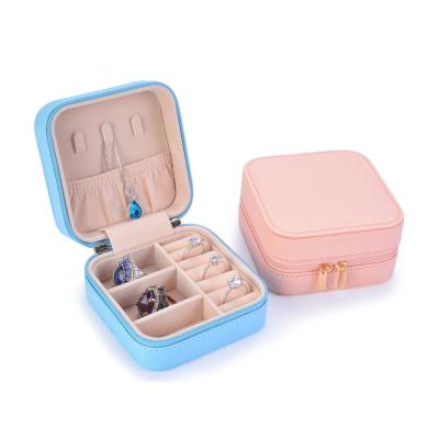 China Newest Mini Leather Jewelery Storage Case Jewelry Gift Box Travel Makeup Organizer Faux Leather Custom Jewelry Box With Logo for sale