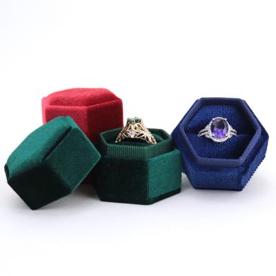 China Newest Best Selling High Quality Hexagon Shape Customized Logo Velvet Jewelry Ring Box for sale