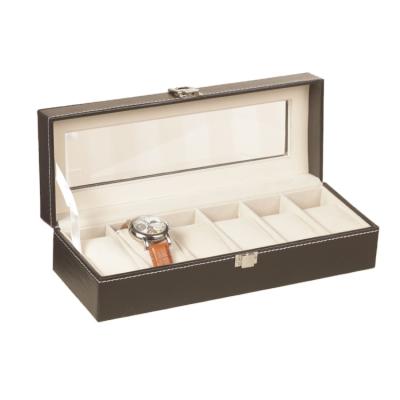 China Handmade Wholesale Classic Custom Logo 6 Slots 12 Slots Case Watch Storage Boxes Watches Black PU Leather Watch Gift Box for sale