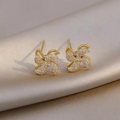 China Other Trend 2021 New Wholesale 925 Windmill Diamond Silver Rotatable Gold Plated Earrings Temperament Women's Earrings Jewelry for sale