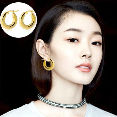 China CLASSIC 18K Plated Stainless Steel Hoop Earrings Solid Gold Silver Chunky Non Tarnish Hoop Women's Earrings for sale