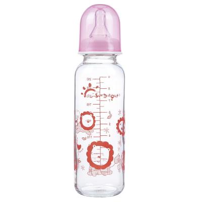 China Hittebestendige Standaard de Baby van het Hals9oz 250ml Glas het Voeden Flessen Te koop