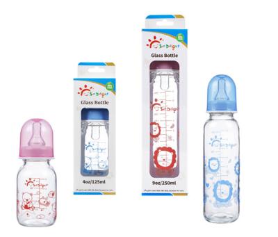 China Food Grade 9oz 250ml BPA Free Glass Baby Feeding Bottles for sale