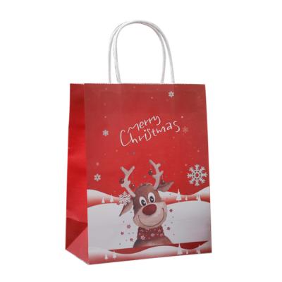 China Christmas Design Recyclable Luxury Kraft Paper Gift Bag Customized Color Print Gift Bag With Twisted Paper Handle for sale