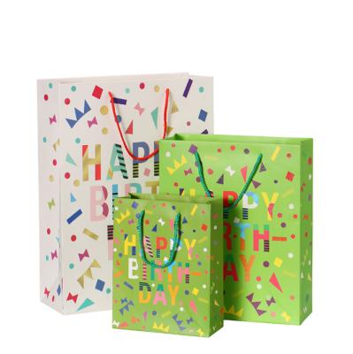 China Hot Selling Happy Birthday Art Design Handmade Luxury Custom Color Print Paper Gift Bag With Ribbon Handle for sale