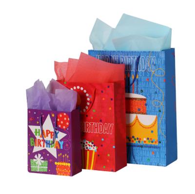 China Amazon Hot Selling Happy Birthday Paper Art Design Handmade Custom Color Print Gift Bag With Ribbon Handle Direct From Factory for sale