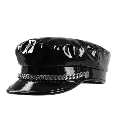 China COMMON Women Fashion To Autumn Winter Vintage Black Leather Army Leather Military Hats Female Newsboy Hat Beret Hats for sale