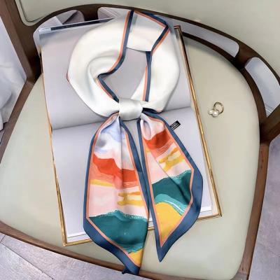 China Soft Touch Feeling Variety Tie Silk Scarf Fashion Long Satin Twill Silk Summer And Ribbon Scarf Spring Autumn Decoration Chiffon Small Scarf for sale