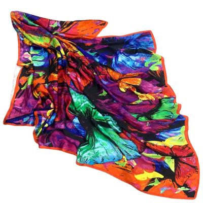 China Large Comfortable Fashionable Silk Muslim Face Square Scarf, Sunscreen Shawl, Satin Soft Female Twill Silk Scarf for sale