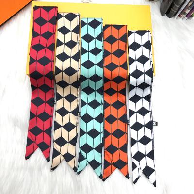 China Customized Decorative Mini Fashion Printed Silk Scarves Short Tie Bag Hair Neck Ribbon Silk Scarf For Ladies for sale