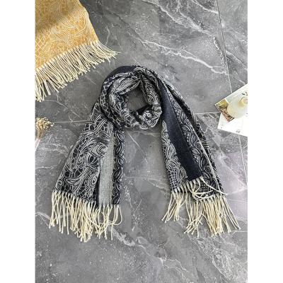 China Soft touch feeling autumn and winter lace embroidery cotton and warm cashmere literary and artistic wild shawl women's solid color canvas scarf long for sale