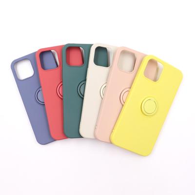 China Fanshion Soft Liquid Silicone Phone Case For iPhone 11 12 Mini Pro XS X XR Max Finger Ring Shockproof Case Cover Stand à venda