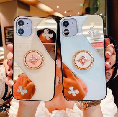 China Shockproof Shock Proof Hand Strap For iphone Case Fashion Set With Diamonds For iphone 11 Case Lady Makeup Mirror For iphone Case Te koop