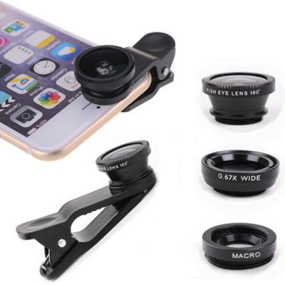 China Easy Universal Clip 3 in 1 Cell Phone Camera Lens Kit 0.67X 15X Wide Angle Cell Phone Camera Lens Fisheye Macro for Smartphone for sale