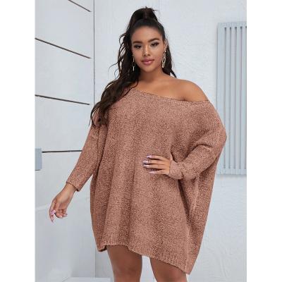 China Breathable Plus Size Asymmetrical Neck Bat-Wing Sleeve Plain Long Women's Sweater Pullover Cotton And Polyester Plain Brown Sweater for sale