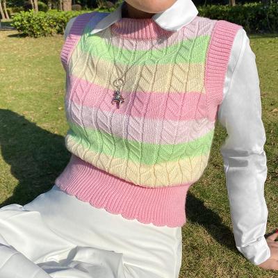 China Custom Anti-Shrink Winter Knit Casual Sweater Women Sweater Rainbow Sweater Rainbow Vest Tops Autumn Sleeveless Sweater Vest for sale