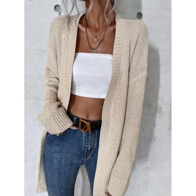 China Anti-pilling long oversized loose modal ribbed knit popcorn cardigan women autumn and winter simple casual sweater ladies gray soft material for sale