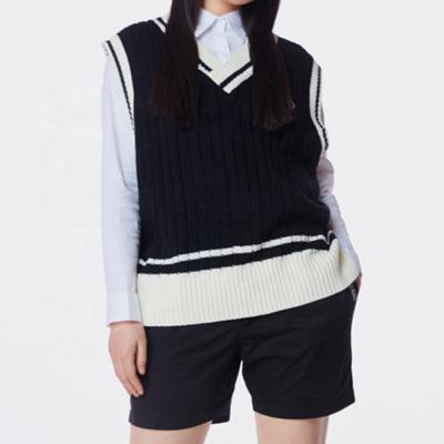 China Anti-Shrink V-Neck College Sleeveless Pullover Knitted Vest Sueteres Tank Tops Oversized Knitting Sweaters For Women for sale