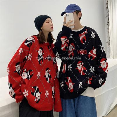 China Breathable Ugly Christmas Couple Loose Loose Jacquard Knit Turtle Neck Women Unisex Sweater Set Embroidery Black Long Sleeve Simple Sweater for sale