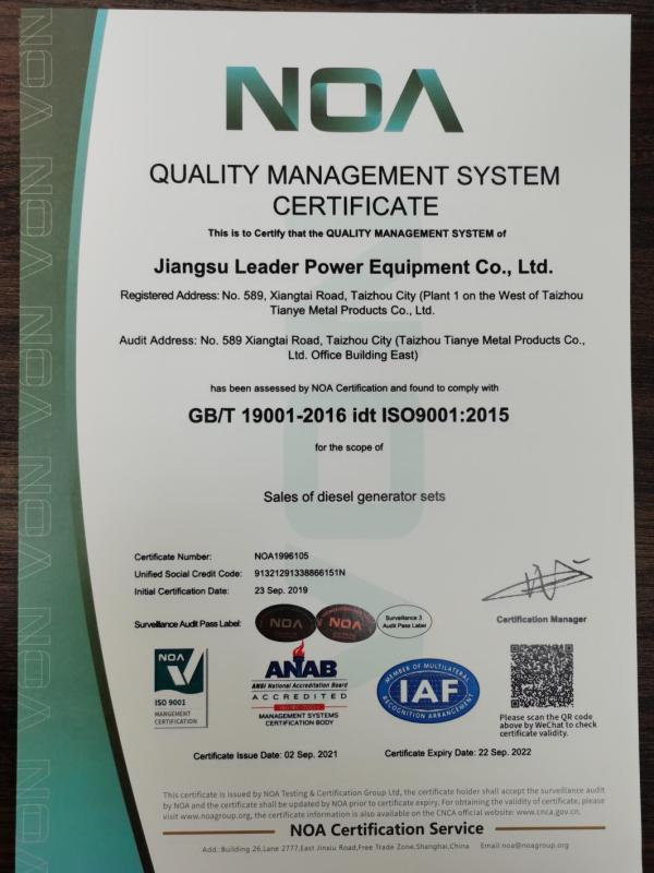 ISO9001 - Jiangsu Leader Power Equipment Co., Ltd.