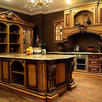 China Traditional Antique American Style Cherry Kitchen Cabinet Designs With Red Cherry Grain And Gold Accents Obvious for sale