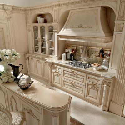 China Stately Antique EUROPEAN Stately Antique Ash Solid Wood Assembled Kitchen White Cabinet with Classic Charm for sale