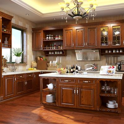 China Classic American Style Kitchen Solid Wood Solid Wood Cabinet With Wood Island for sale