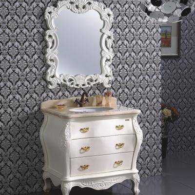 China Traditional White Storage Bathroom Cabinet Furniture Wooden Mirror And Cabinets for sale