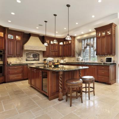 China Farmhouse Country Style Wood Tones Modular Solid Wood Kitchen Designs for sale