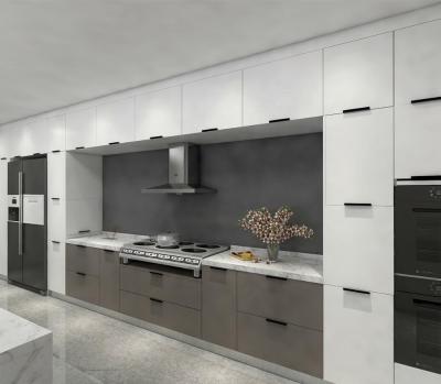 China Modern White And Gray Acrylic Kitchen With Two Tone Edge Banding Acrylic Kitchen Cabinet Door And Soft Closing Hinge And Slider for sale